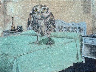 Charles Wesley; At Midnight, 2001, Original Painting Oil, 12 x 10 inches. Artwork description: 241  Perhaps the owl of Minerva doesn't fly at all. ...