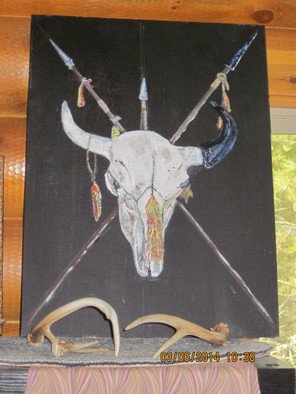 Chris Cooper; Bison Skull, 2014, Original Painting Acrylic, 18 x 24 inches. Artwork description: 241  bison, skull, plains, native american...
