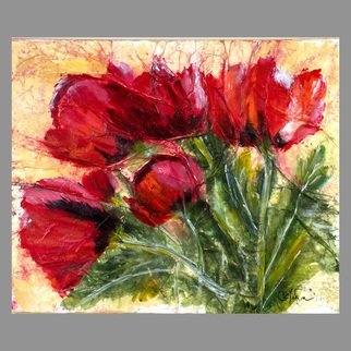 Chris Jehn; 5 Red Poppies, 2016, Original Collage, 24 x 18 inches. Artwork description: 241 Red Poppies, high texture, rice paper on wrapped canvas using ink and acrylic paints. Sealed with UV varnish, does not need a frame. Original work by Chris Jehn...