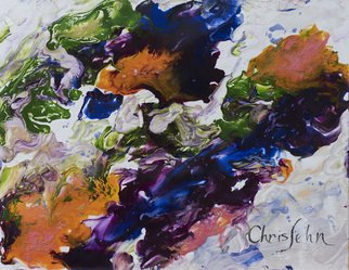 Chris Jehn; Abstract 77, 2018, Original Painting Other, 14 x 11 inches. Artwork description: 241 Flowing colors: orange, green, purple. Ink, water color, acrylic on mixed media board. Framed with floater  can see edges of art work . Featured in LAA juried fine art show 2018...