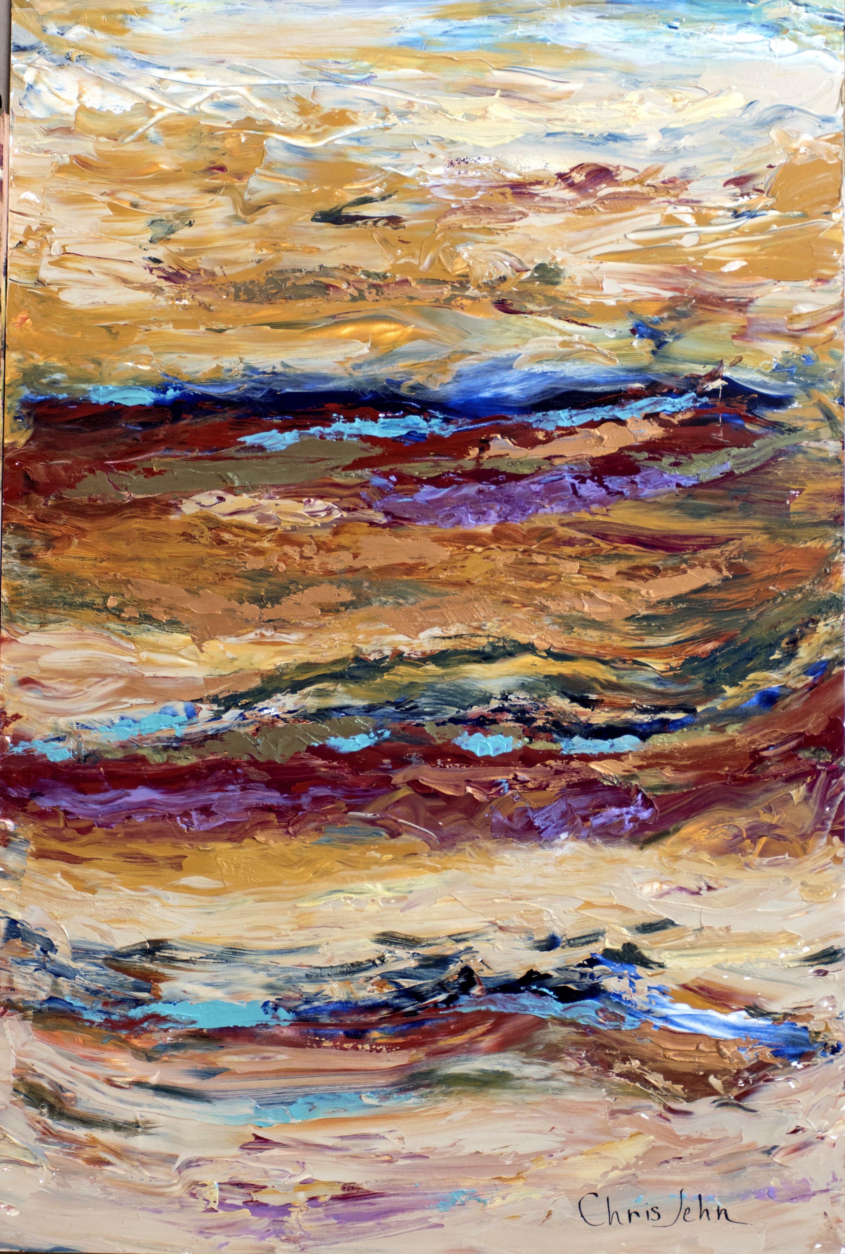 Chris Jehn; Colorful Sandstone, 2017, Original Painting Acrylic, 24 x 40 inches. Artwork description: 241 Inspiration for this piece was a piece of sandstone, the shapes were interesting.  From there I added complementary colors and texture.  Painted on an art panel wood board, 2sides.  Original work by Chris Jehn...