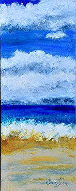 Chris Jehn; Tall Sea Shore, 2018, Original Painting Acrylic, 12 x 36 inches. Artwork description: 241 Tall and thin, bright colors tan, blue and white. Reminiscent of sea shore. Paint has mica so looks wet. ...