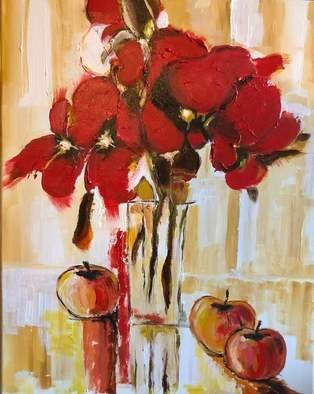 Christian Mihailescu; Flowers And Apples, 2019, Original Painting Acrylic, 16 x 20 inches. Artwork description: 241 Just flowers in a vase and few apples. Mostly knife application...