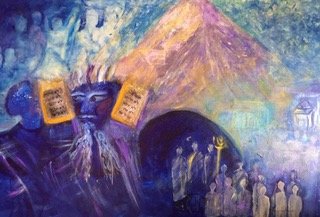 Cindy Kornet; Ten Commandments, 2018, Original Painting Acrylic, 24 x 36 inches. Artwork description: 241 Moses, Ten Commandments, Mt Sinai...