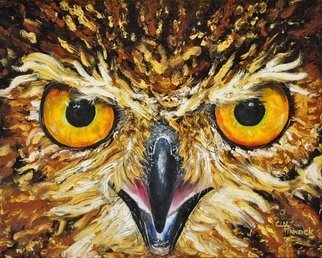 Cindy Pinnock; Owl Eyes, 2017, Original Painting Oil, 20 x 16 inches. Artwork description: 241 Owl, owl eyes, framed in Black floating frame, original, oil, painting, birds of prey, bird, barn owl, impressionistic, owl...