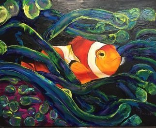 Cindy Pinnock; Clown Fish, 2017, Original Painting Oil, 20 x 16 inches. Artwork description: 241 Clown fish, orange fish, Nemo, tropical fish, anemone, aquarium fish, coral reef, Fish, ocean life, sea life...