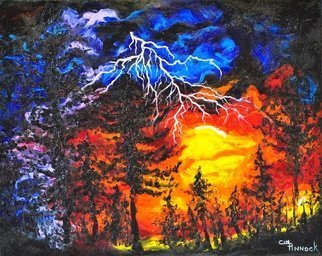 Cindy Pinnock; Lightning Storm, 2017, Original Painting Oil, 20 x 16 inches. Artwork description: 241 Lightning Storm, Mother Nature, weather black floating frame, landscape, original, painting, oil, thunder storm, lightning bolt, art...