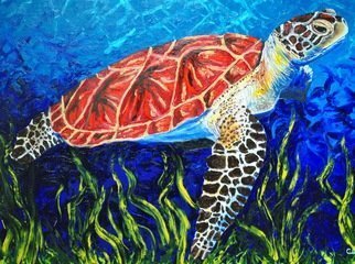 Cindy Pinnock; Sea Turtle, 2017, Original Painting Oil, 40 x 30 inches. Artwork description: 241 Sea turtle, ocean like, sea life, wildlife, ocean animal, underwater, aquarium, original, painting, coral reef, ...