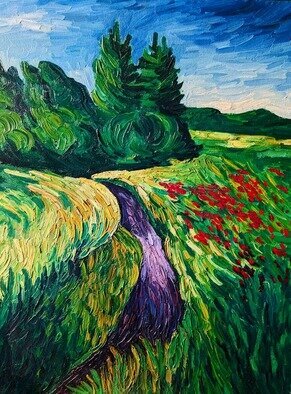 Krisztina Lantos; Creek And Meadow, 1999, Original Painting Oil, 16 x 20 inches. Artwork description: 241 The creek is winding through the Summer countryside at the Scarborough Bluffs in Ontario, Canada...