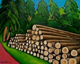 Krisztina Lantos; Logs In The Forest, 2020, Original Painting Acrylic, 20 x 16 inches. Artwork description: 241 Logs stacked up of the trees fell during a devastating storm. ...