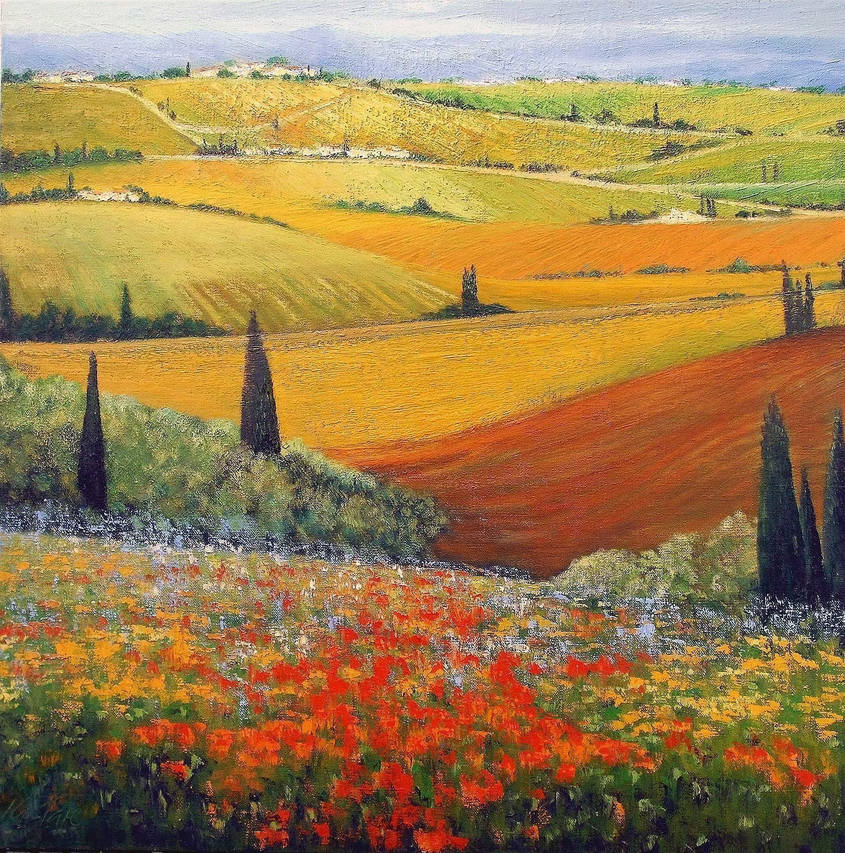 Isidro Cistare; En El Corazon De La Toscana, 2003, Original Painting Oil, 130 x 130 cm. Artwork description: 241  Oil Painting, Original Signed, Oil painting with a lot of material contribution, through spatula and details with thick brush.  It represents the fields of Italian Tuscany, .  with his colorful and classic perspective of the painter which makes him have a very special calligraphy, RG...