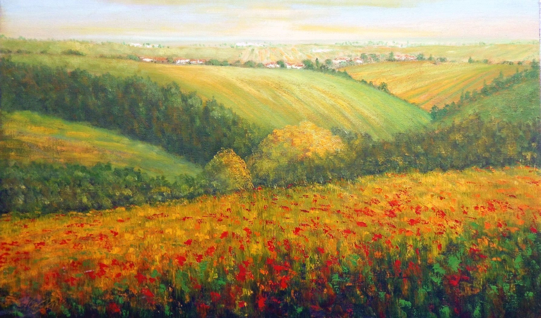 Isidro Cistare; Toscana Italia, 2003, Original Painting Oil, 162 x 100 cm. Artwork description: 241 Oil painting with a lot of material contribution, by spatula and details with thick brush.  Fields of Italian Tuscany with his colorful and classic perspective of the painter which makes him have a very special calligraphy, RG...