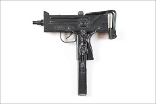 Seyo Cizmic; With God On Our Side, 2001, Original Sculpture Mixed, 12 x 12 inches. Artwork description: 241  Seyo Cizmic - With God on Our Side - Antiqued Uzi assault pistol replica with hand- carved crucifix   ...