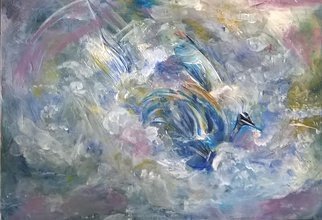 Caren Keyser, 'Peacock Bathing', 2015, original Painting Acrylic, 16 x 12  x 1 cm. Artwork description: 2703 Water is splashing all around the blue Peacock creating beautiful abstract swirls and bubbles.  Acrylic paint on Art Board. ...