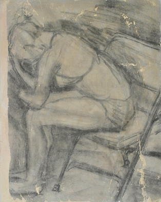 Caren Keyser, 'Thinking About Things', 2015, original Mixed Media, 11 x 14  cm. Artwork description: 3495  This is a drawing transferred to painted artboard. The girl is in a pensive posture, possibly thinking about perplexing things. I have been told the drawing is reminiscent of Degas. I can only hope. Each transfer from this drawing is unique due to the process. A photocopy ...