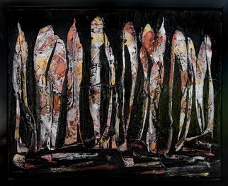 Caren Keyser, 'Black Abstract 1', 2019, original Painting Acrylic, 11 x 14  x 2.5 cm. Artwork description: 1911 Earth colors and metalic paints shine out from the black background like the glow of a forest after the rain.  The canvas is attached permanently within the black floater frame.  The outside dimension is 16wide by 13 . ...