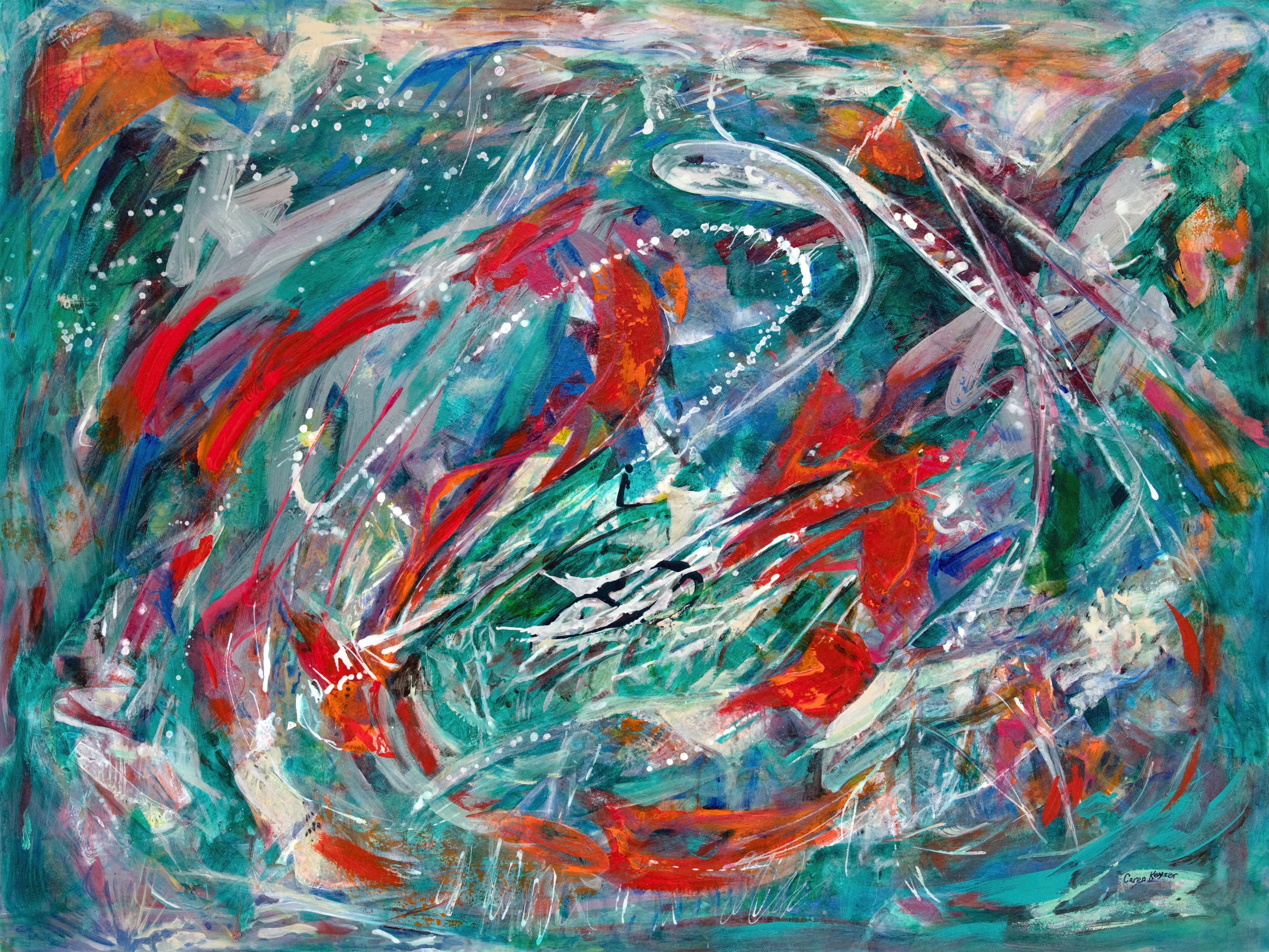 Caren Keyser; Dragon Storm, 2020, Original Painting Acrylic, 40 x 30 inches. Artwork description: 241 Too often storms are like dragons breathing white lightening in the sky.  Tornados are pulling down from the clouds.  Rain and snow are falling down.  This abstract painting expresses all of the fury of such a storm.  Or it is just an abstract expression of the folk ...