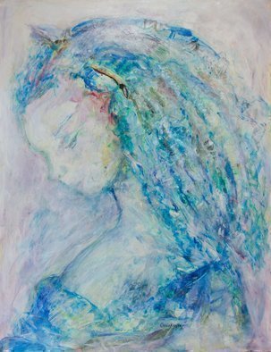 Caren Keyser; Princess Blue, 2017, Original Painting Acrylic, 207 x 26 inches. Artwork description: 241 Beautiful hair in a blue world frames the delicate features of this young princess. The painting is acrylic on Yupo, a plastic paper. The face was formed from paint running along the surface in the initial painting and then the girl was developed intuitively from the paint ...