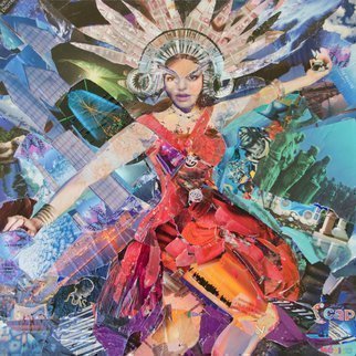 Caren Keyser, 'Showgirl', 2017, original Collage, 24 x 24  x 2 cm. Artwork description: 2703 This magazine collage of a Showgirl overflows with glitz and glamor.  The background sizzles.  Look at the images from which the primary image is composed.  The original has a gloss finish that sparkles where the natural wrinkles of the paper applications reflect the light. ...