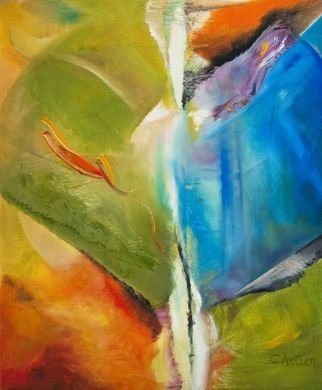 Clari Netzer; Free To Go, 2010, Original Painting Oil, 50 x 60 cm. Artwork description: 241   abstract, contemporary, oil on canvas, painting, colorful, green, blue, orange, butterfly, flower, nature, modern, expressionist, conceptual...