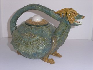 Gail Rosenquist; Dragon Teapot, 2006, Original Ceramics Other, 6 x 6 inches. Artwork description: 241  Dragon Teapot green glaze with brown accents ...