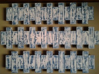 Collin Allen; Blue On White, 2016, Original Mixed Media, 4 x 3 feet. Artwork description: 241   Burnt in is made from two folding closet doors. they had the art burnt in and covered in layers.              This was made from salvaged wood that was found cut in small pieces. I used what I had and layered paint and removed it. ...
