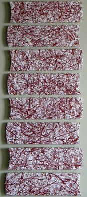 Collin Allen; Red And White Wave, 2016, Original Mixed Media, 8 x 4 feet. Artwork description: 241   Stacked wave is made up of 16 sections that are fitted together to make up the work. They were old paint racks that I salvaged.   ...