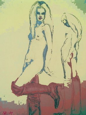 Marc Rubin; Nude In Red Boots, 2007, Original Digital Art, 18 x 24 inches. Artwork description: 241 Digital archival pigment giclee print, digitally painted from original pencil drawing. With 1