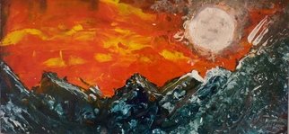 Edward Bolwell; Moon Fire Mountains, 2017, Original Painting Acrylic, 43 x 20 cm. Artwork description: 241 Acrylic on MDF...