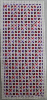 Courtney Cook; Miniature Geometric 4, 2017, Original Textile, 5 x 11 cm. Artwork description: 241 A simple textile piece using red, purple and dark brown in a diagonal repeating pattern. ...