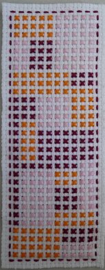 Courtney Cook; Miniature Geometric 5, 2017, Original Textile, 4 x 12 cm. Artwork description: 241 A cute textile piece using a soft pink, striking orange and gorgeous maroon. ...