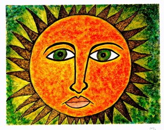 Chary Castro-Marin; Sol Que Alumbras La Faz D..., 2011, Original Painting Acrylic, 40 x 50 cm. Artwork description: 241  Sol preocupado por la calidad y el efecto ecologico ...