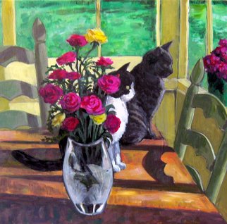 David Cuffari; Two Cats, 2008, Original Painting Acrylic, 24 x 24 inches. 