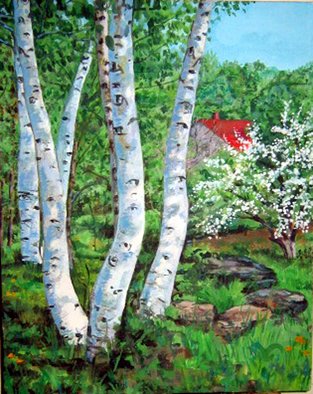David Cuffari; Birch Trees, 2005, Original Painting Acrylic, 18 x 24 inches. 