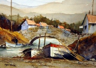 Charles Rowland; Beached Dinghies, 2012, Original Watercolor, 21 x 14 inches. Artwork description: 241  Dinghiers beached at low tide in an English coastal village  ...