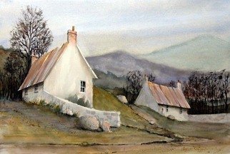 Charles Rowland; Devonshire Cottages, 2008, Original Watercolor, 20 x 11 inches. Artwork description: 241  Prim cottages in the Devon countryside ...