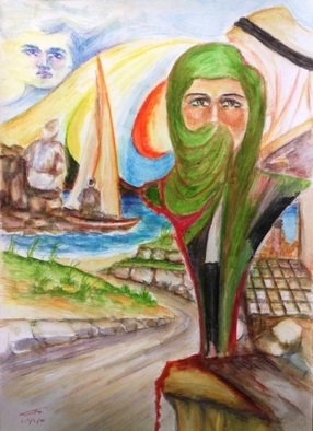 Khalil Dadah; The New Road Map, 2004, Original Watercolor, 35 x 50 cm. Artwork description: 241  Way , Life , Change , NowhereGo , lost        ...