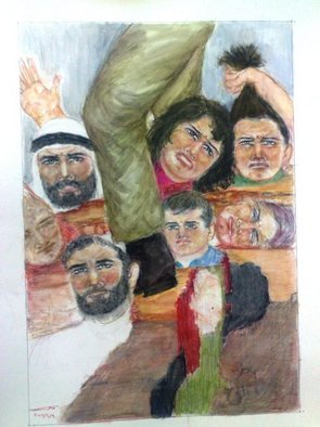 Khalil Dadah; The Occupied, 2006, Original Watercolor, 53 x 70 cm. Artwork description: 241  Strike , Air , SuppressedFrrdom , Despair          ...