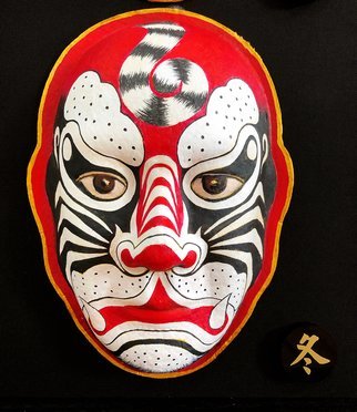  Jian Yu Jhuang; Exorcism Mask, 2013, Original Painting Oil, 19 x 26 cm. Artwork description: 241 A totem of the face is tiger.His mission is able to get rid of evil.The mask is the symbol of good luck.He is guarding a forever home for people. ...