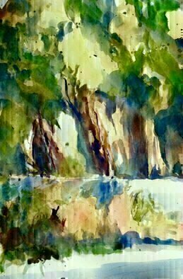 Daniel Clarke, 'Neighboring Cypress', 2016, original Watercolor, 15 x 20  x 0.1 inches. Artwork description: 7851  arboreal trees landscape cypress flowing colors  ...