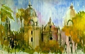 Daniel Clarke, 'Balboa Park Vista', 2019, original Watercolor, 18 x 12  x 0.1 inches. Artwork description: 6267 I couldnaEURtmt take the beauty anymoreIn absence of a soul to share it with:The park more lovely than IaEURtmve ever seen:A delicate new moonAgainst a veil of sultry clouds,The blue becoming greenOn buildings grander than belief aEUR