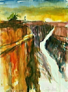 Daniel Clarke, 'Canyon Sunset', 2021, original Watercolor, 24 x 18  x 0.1 inches. Artwork description: 2307 Time and a river flowing,The river flowing free,From snowy mountain summits,To a balmy tropic sea.The Colorado River,A river running free,It carved a stupendous canyon,For all the word to see.Six million winter snow falls,The snowflakes falling free,Six million ...