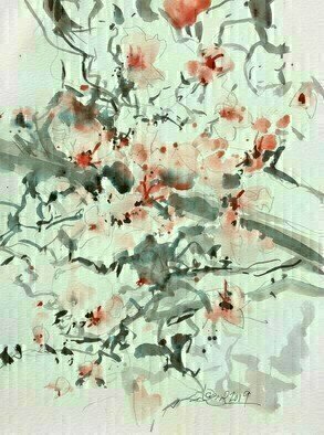 Daniel Clarke, 'Early Spring', 2019, original Watercolor, 11 x 15  x 0.1 inches. Artwork description: 3891 A long arrayof cherry blossomsmarching in the daylightare shimmeringin white, pink and fuchsia.And as they passthrough where I stand,they stop:To caress my open palms And whisper,  I love you while exuding scentsthat say,  Forget me not .cherry blossoms ...