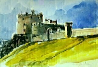 Daniel Clarke, 'Edinburgh Castle East Rampart', 2018, original Watercolor, 18 x 12  x 0.1 inches. Artwork description: 4683 Edinburgh Castle is a historic fortress which dominates the skyline of the city of Edinburgh, Scotland, from its position on the Castle Rock. Archaeologists have established human occupation of the rock since at least the Iron Age  2nd century AD , although the nature of the early settlement ...