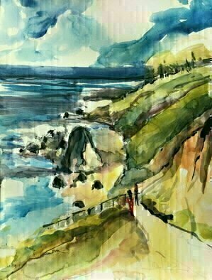 Daniel Clarke, 'El Matador State Beach Malibu', 2021, original Watercolor, 18 x 24  x 0.1 inches. Artwork description: 2307 I m dreaming of a malibu sunrise, of days spent in the high- rise, where the food is filling, and the drink flows freely. Where cares, like clouds, float on the train of the sky, where the sun shines bright, and the ocean breathes salty. I ve ...