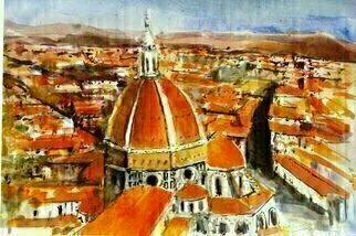 Daniel Clarke, 'Florance Environs', 2017, original Watercolor, 18 x 12  x 0.1 inches. Artwork description: 6267 The Cattedrale di Santa Maria del Fiore with surrounding environs. The Cathedral was begun in 1296 in the Gothic style with the design of Arnolfo di Cambio and completed structurally in 1436 with the dome engineered by Filippo Brunelleschi. 1  The exterior of the basilica is faced ...
