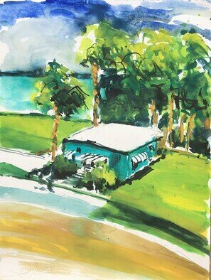 Daniel Clarke; Key West Bungalow, 2023, Original Watercolor, 18 x 24 inches. Artwork description: 241 She sang beyond the genius of the sea.The water never formed to mind or voice,Like a body wholly body, flutteringIts empty sleeves  and yet its mimic motionMade constant cry, caused constantly a cry,That was not ours although we understood,Inhuman, of the ...
