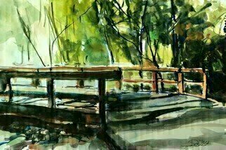 Daniel Clarke, 'Malibu Trail Bridge', 2020, original Watercolor, 18 x 12  x 0.1 inches. Artwork description: 3099 I m stuck in ArizonaAll the leaves are brown, California dreaming, Malibu back woods trail with an amazing bridge I lie about being in lovewith that Arizona sunTake me down to Paradise CityIn the warm California sunWhere the grass is greenWhere ...