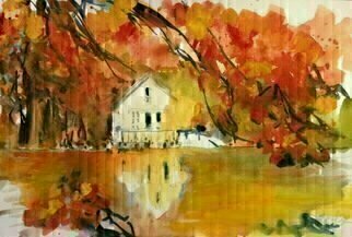 Daniel Clarke, 'Michigan Autumn', 2018, original Watercolor, 18 x 12  x 0.1 inches. Artwork description: 4683 take me back to those sweet summer nightswhen all was just righti ate my pb j in peaceschool would end and i d chase the innocent geesewhen i swam through the frigid Michigan lakesi stared through the car window at the frozen ...