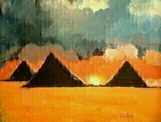 Daniel Clarke, 'Pyramids At Giza', 2018, original Painting Acrylic, 24 x 18  x 0.2 inches. Artwork description: 3891 The Pyramids of Giza consist of the Great Pyramid of Giza  also known as the Pyramid of Cheops or Khufu and constructed c. 2560aEUR
